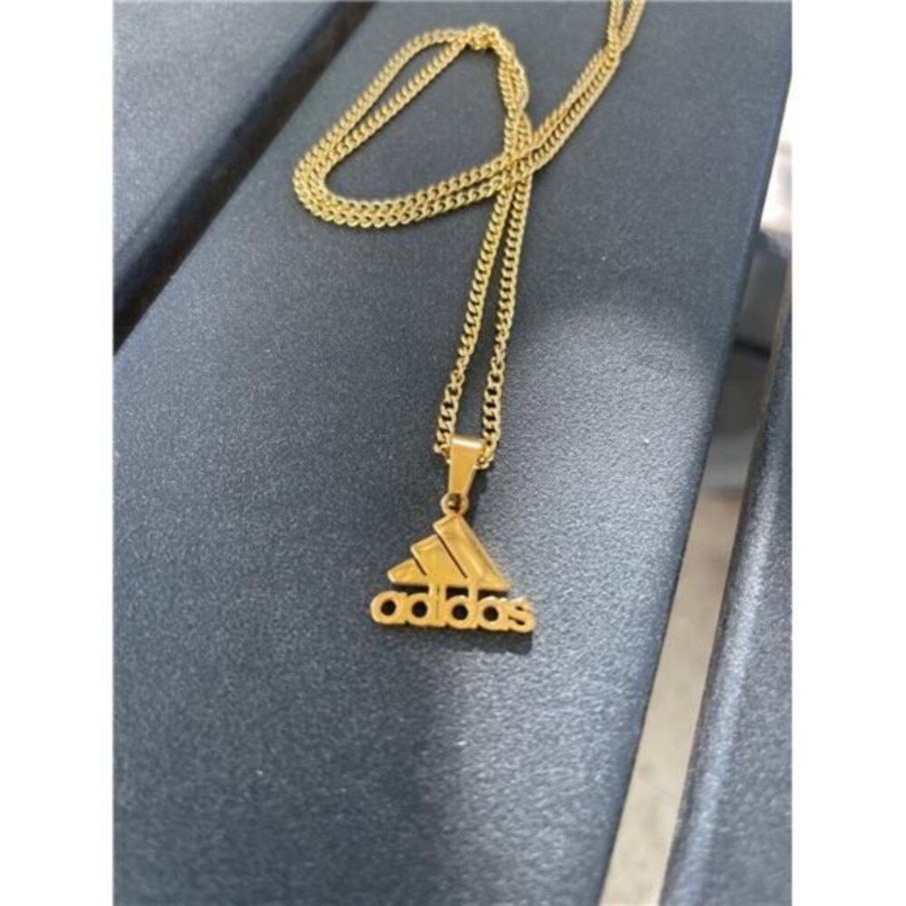 NEW ADIDAS INSPIRED LOGO GOLD PLATED METAL NECKLACE 20" WITH ADJUSTER